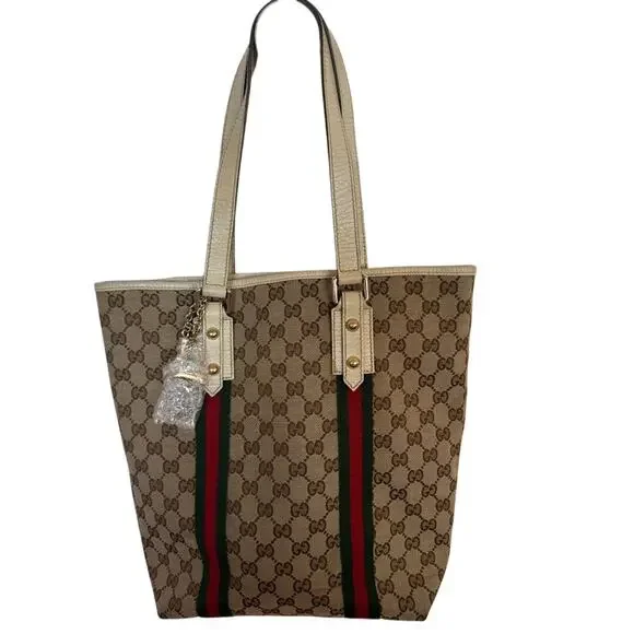 GUCCI GG Canvas Web Jolicoeur Tote includes monogrammed GG Black Dust Bag - Picture 4 of 16